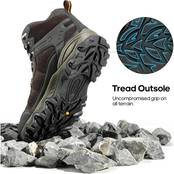 NORTIV 8 Men's Waterproof Hiking Boots Mid Trekking Mountaineering Shoes Brown - Picture 5 of 6